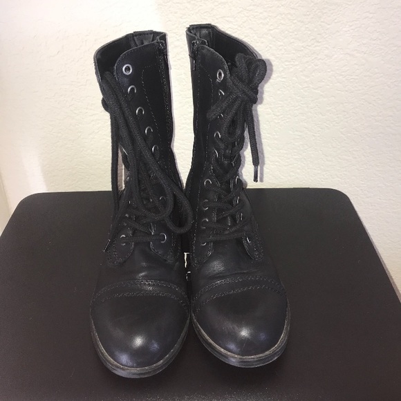 Black mid calf high combat boots - Picture 2 of 3
